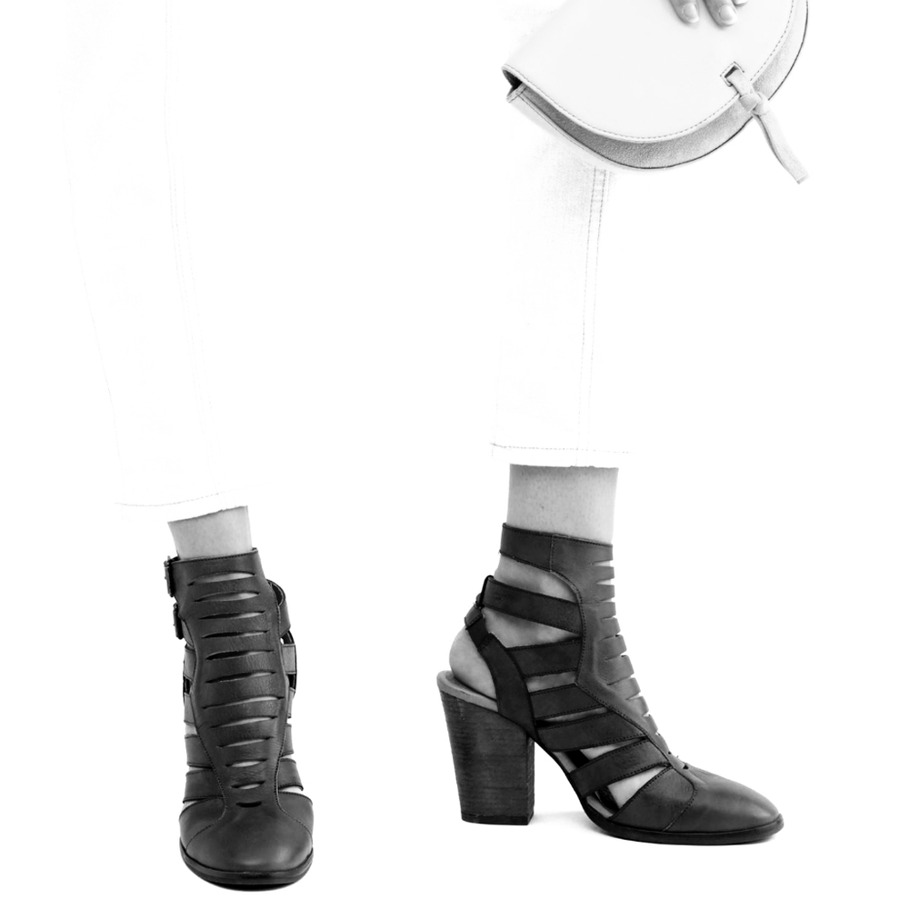 Stylish Strappy Free People Black Leather Booties - Picture 6 of 10